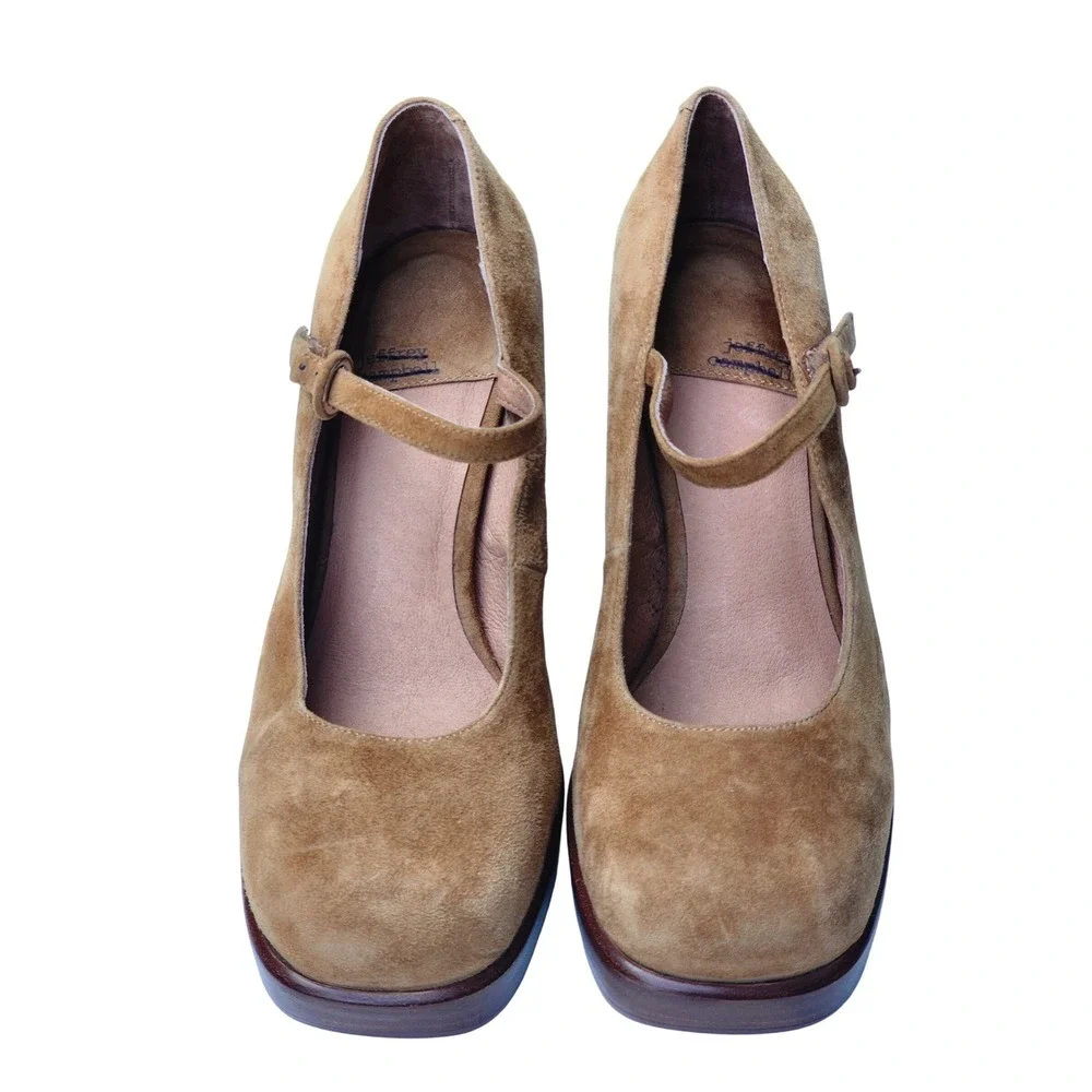 Jeffrey Campbell Tan Suede Mary Ann Heels Mary Jane Platform Pumps  Brown 9.5